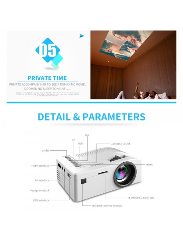 HD 1080P Home Mini Projector White US Plug