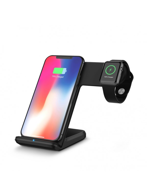 2-in-1 Qi Wireless Fast Charger Blcak
