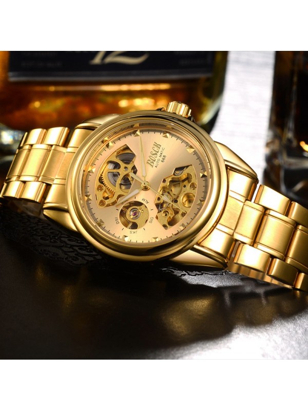 Men Automatic Mechanical Watches Silver Gold