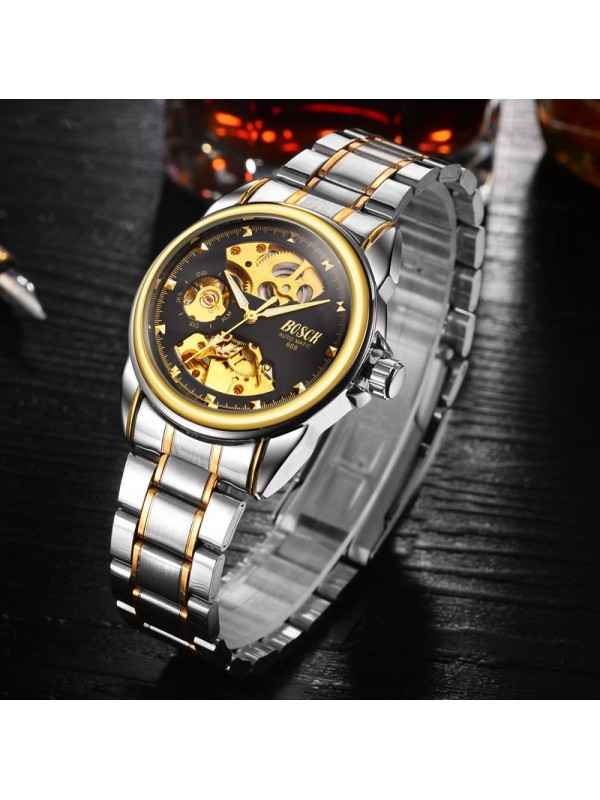 Men Automatic Mechanical Watches Silver Black