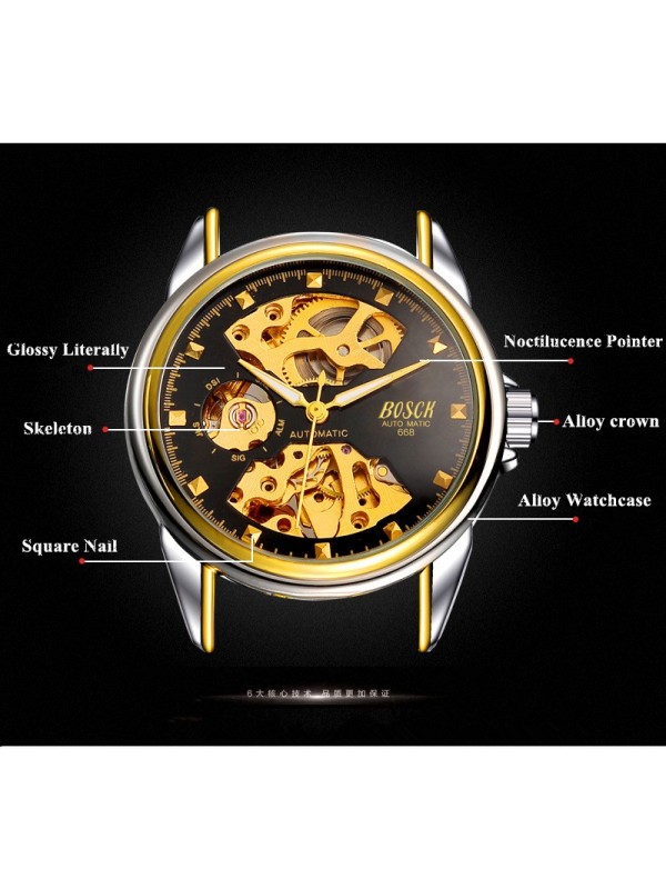 Men Automatic Mechanical Watches Silver Black