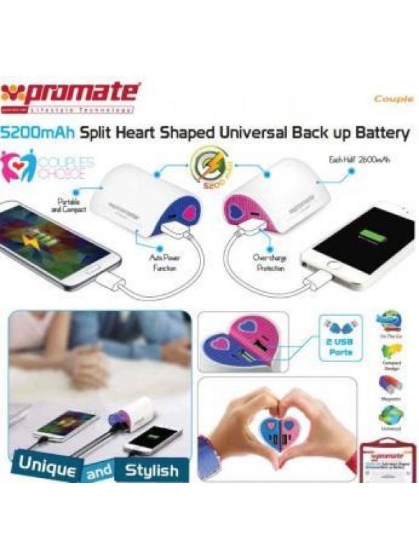 Promate Couple 5200mAh Split Heart Universal Back
