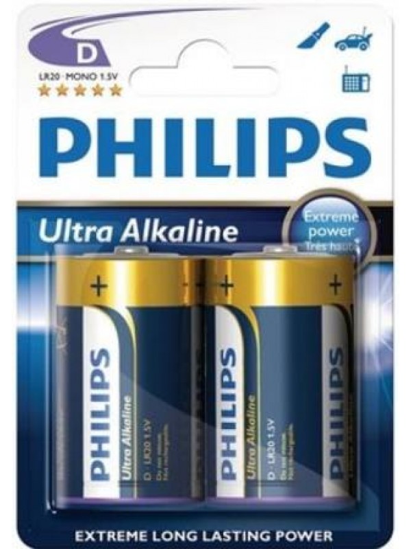 Philips Ultra Alkaline Battery LR20E2B 2 x Type D