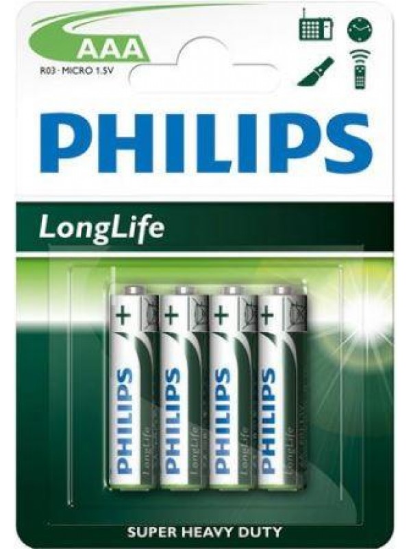 Philips LongLife Battery R03L4B 4 X AAA Zinc