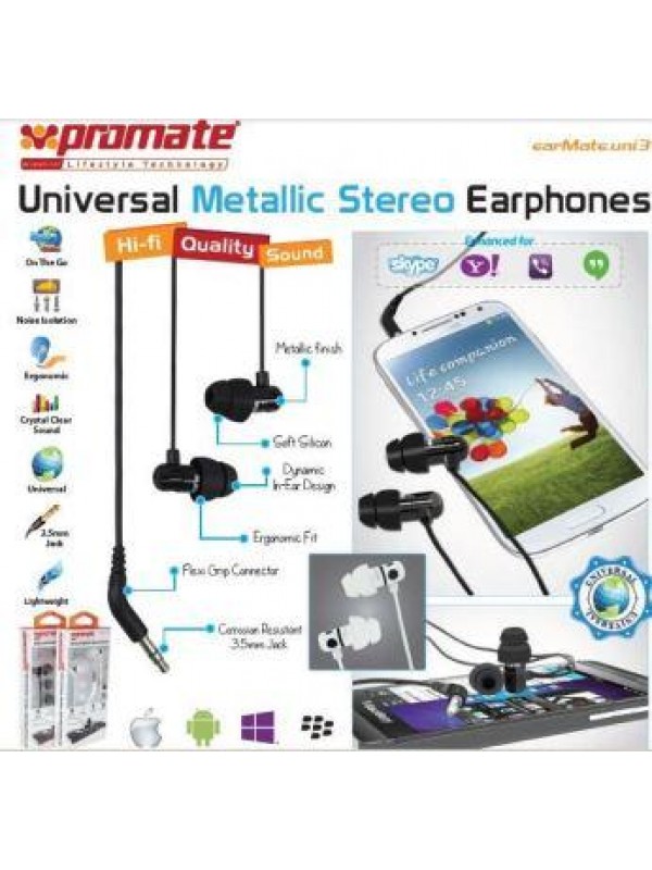 Promate EarMate.uni3 Universal Metallic Stereo